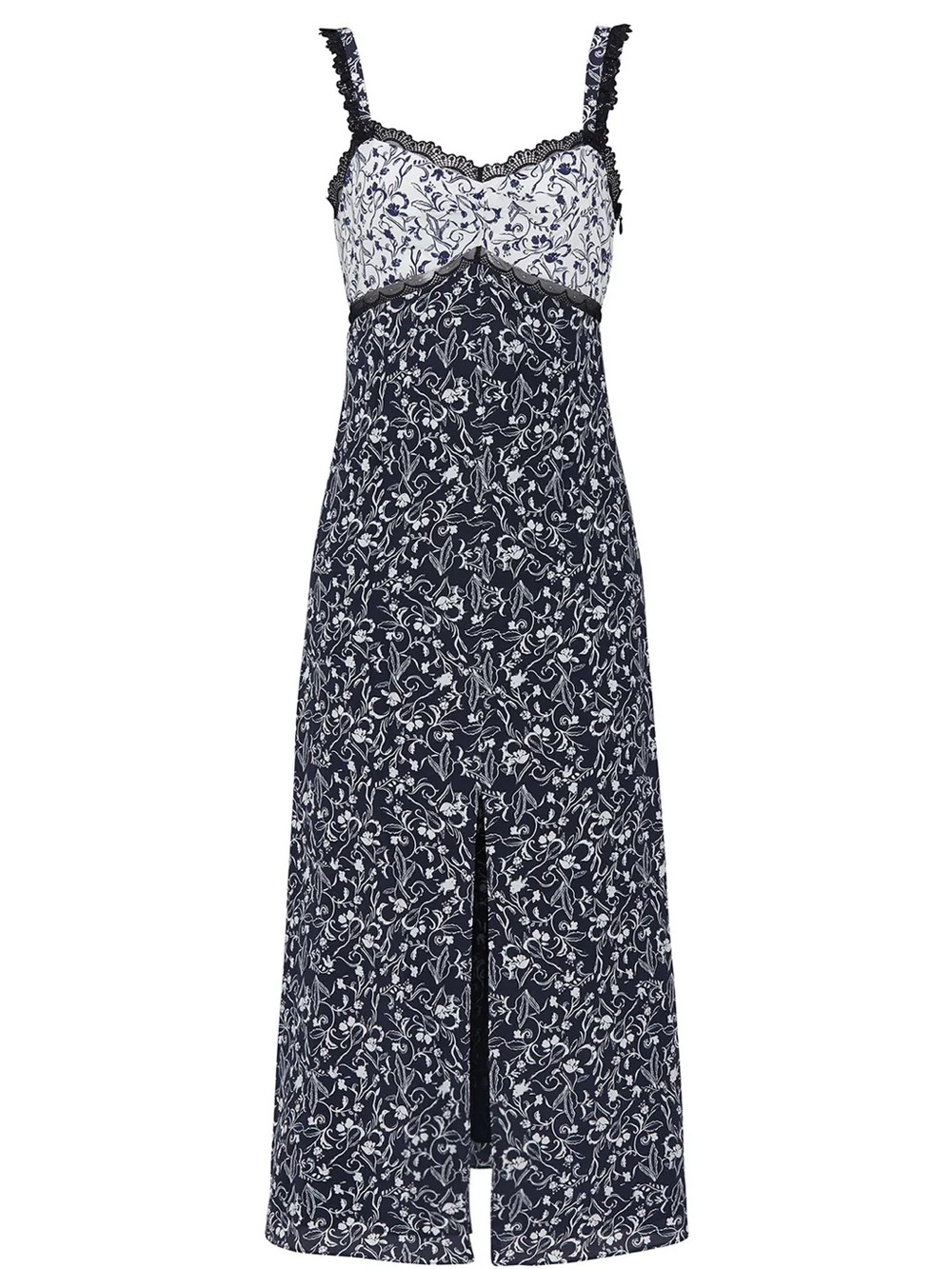 Tanya Taylor Navy and White Floral Midi Sarita Dress 100% Silk